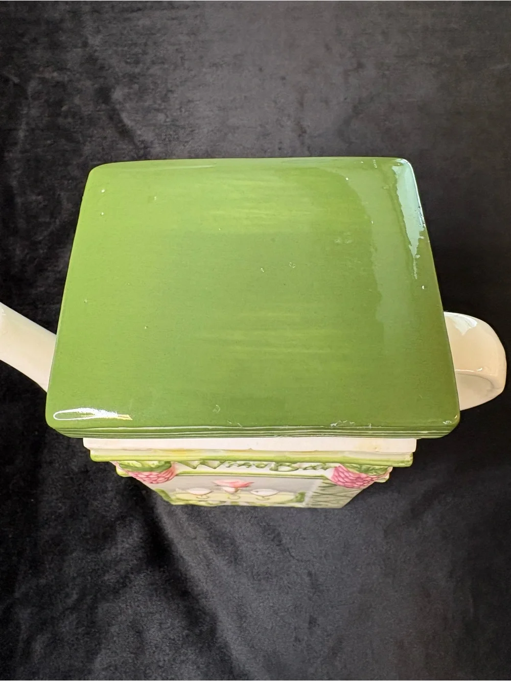 Wine Shop Ceramic Teapot in Green and Pink - Decorative Home Kitchen - Picture 5 of 8